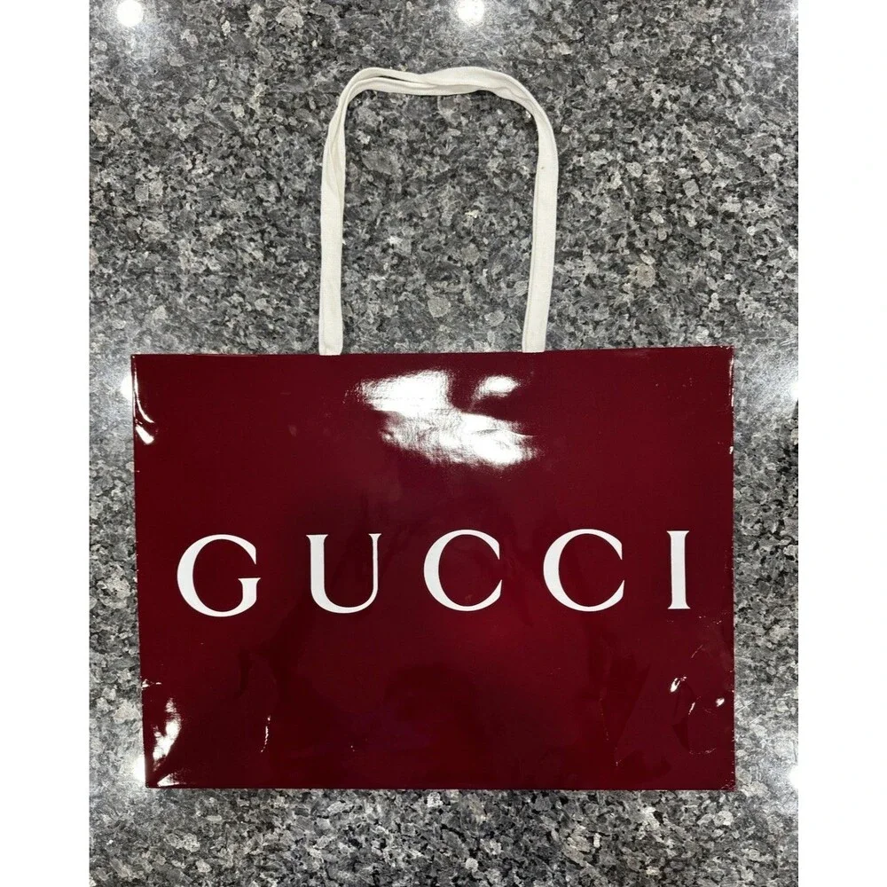 Gucci Shopping Gift Bag Only Red Burgundy Receipt Holder 23